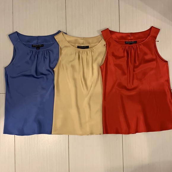 Lafayette 148 New York Tops - Lafayette 148 Petite Silk Charmeuse Tanks in Blue, Gold and Red